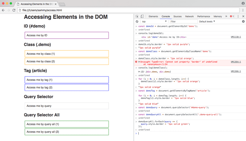 Browser rendering of querySelector() styling